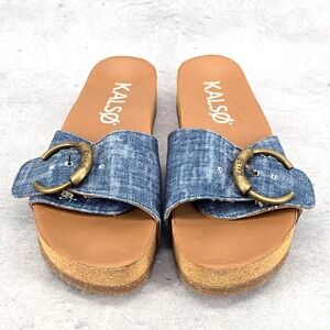 Rare Kalso Sandals Size 7.5 Women Sway Blue Denim Earth Shoes Negative‎ Heel